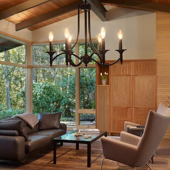 Black Farmhouse Chandelier Iron Chandeliers for Dining Room Light Fixture 6-Ligh - Picture 6 of 8